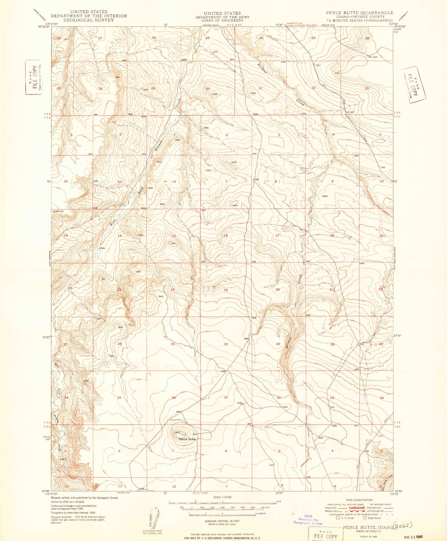 Classic USGS Pence Butte Idaho 7.5'x7.5' Topo Map Image