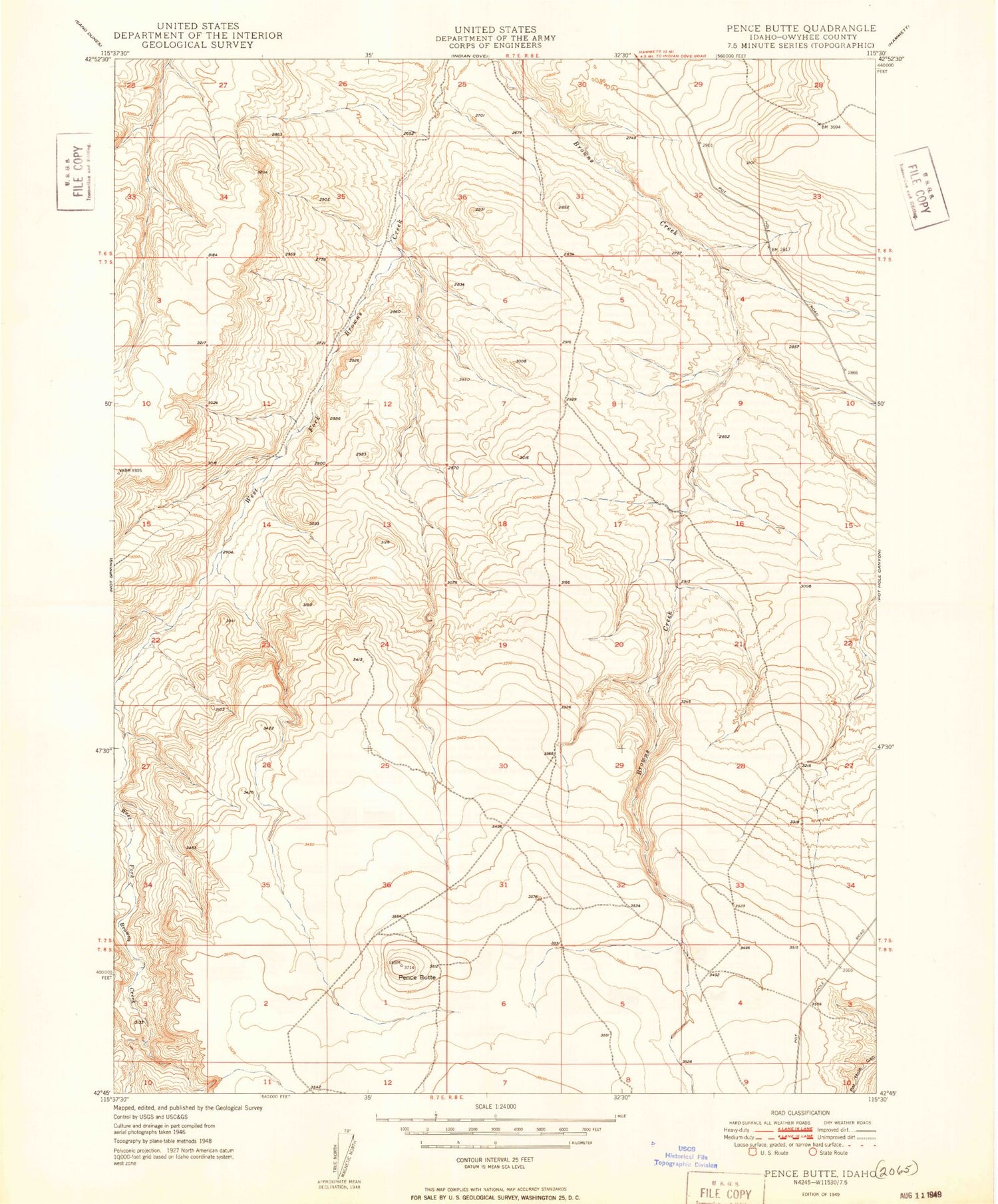 Classic USGS Pence Butte Idaho 7.5'x7.5' Topo Map Image
