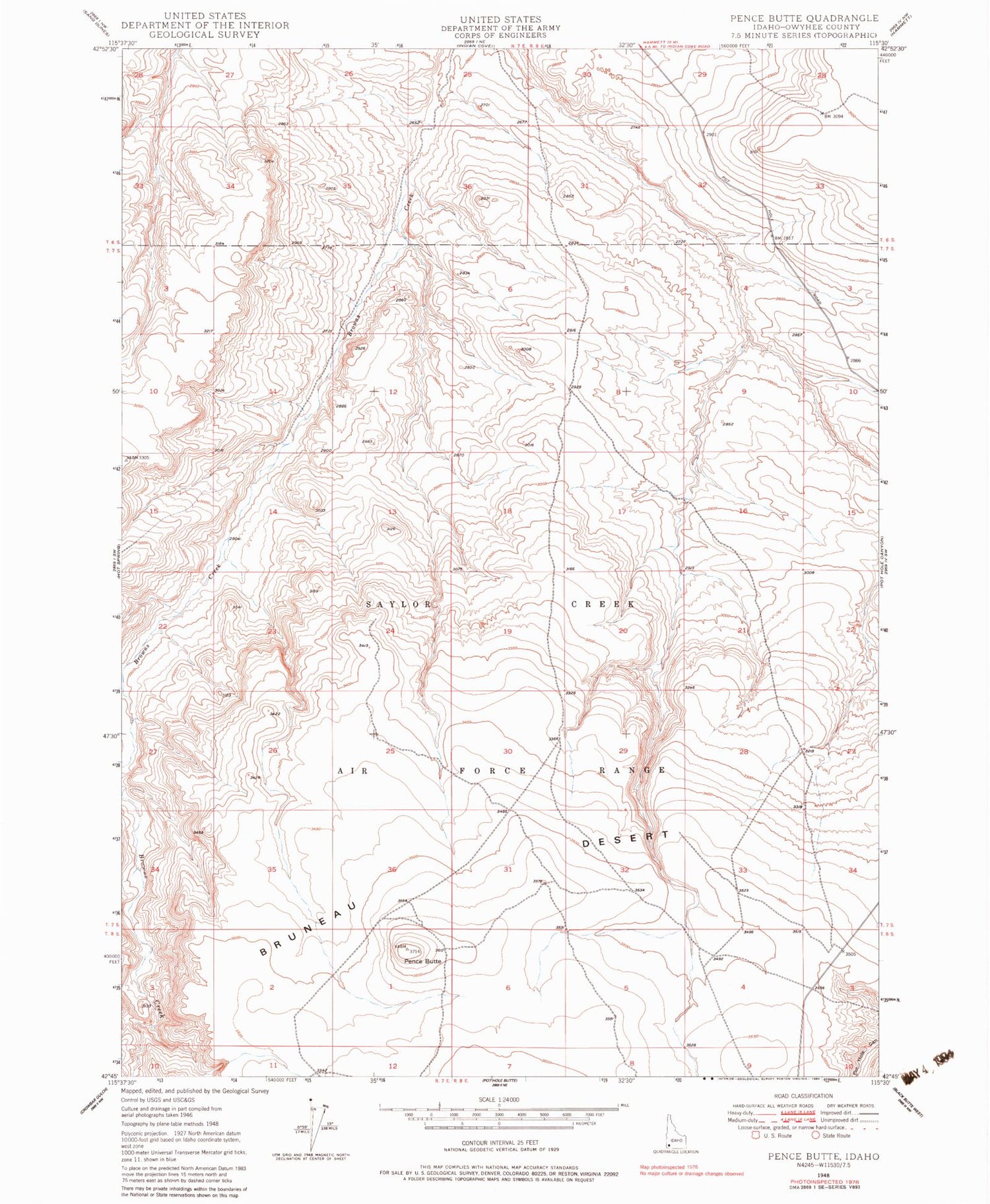 Classic USGS Pence Butte Idaho 7.5'x7.5' Topo Map Image