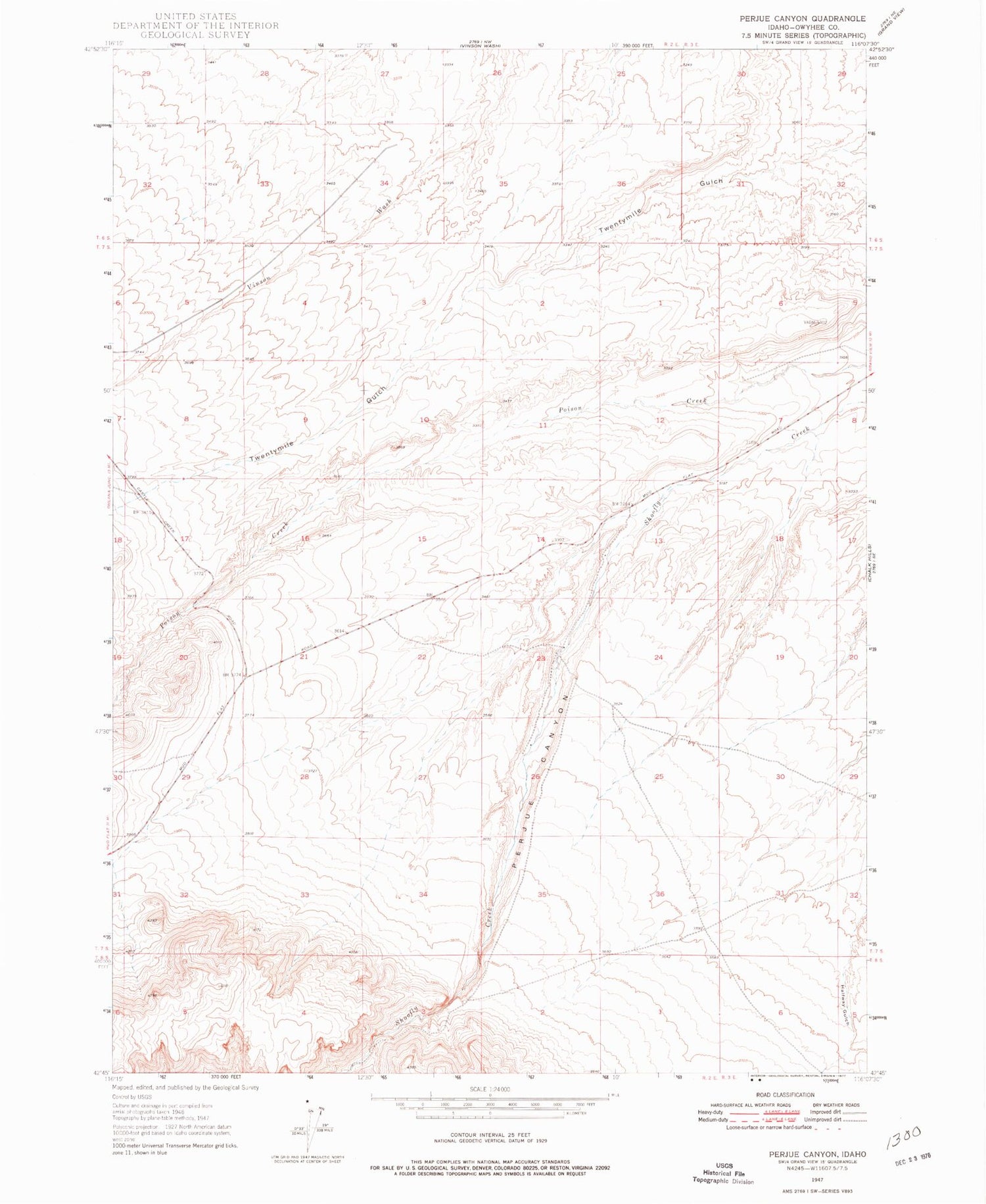 Classic USGS Purjue Canyon Idaho 7.5'x7.5' Topo Map Image