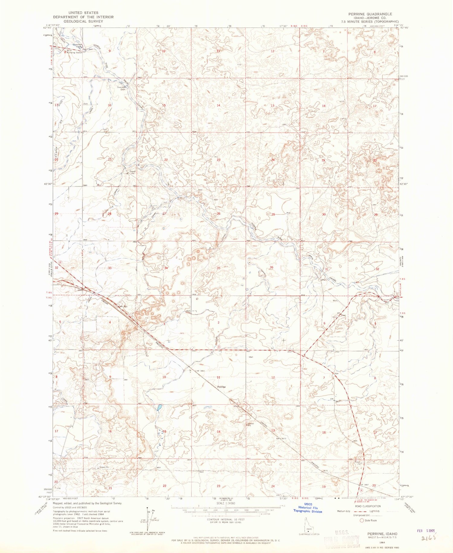 Classic USGS Twin Falls NE Idaho 7.5'x7.5' Topo Map Image