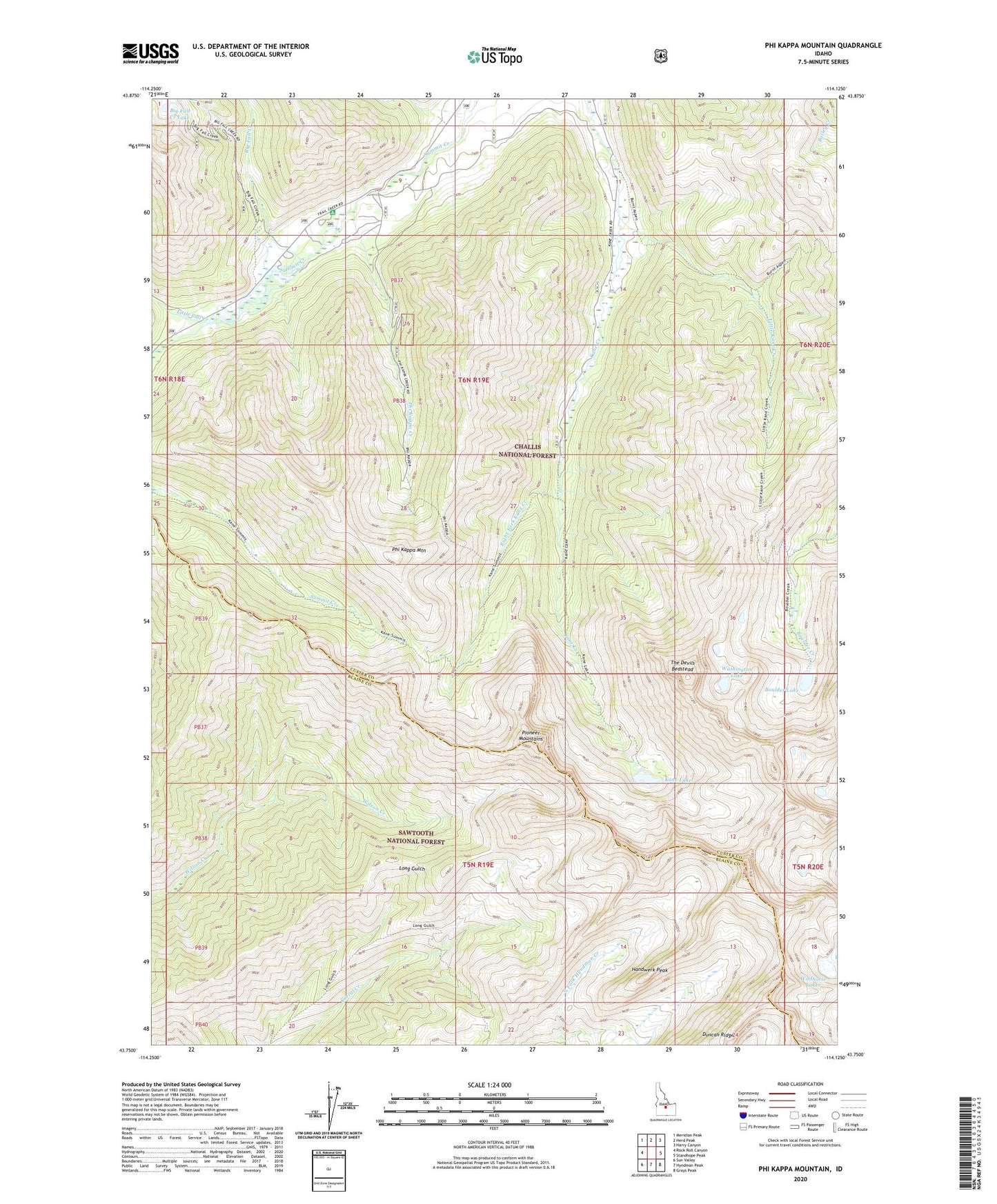 Phi Kappa Mountain Idaho US Topo Map Image