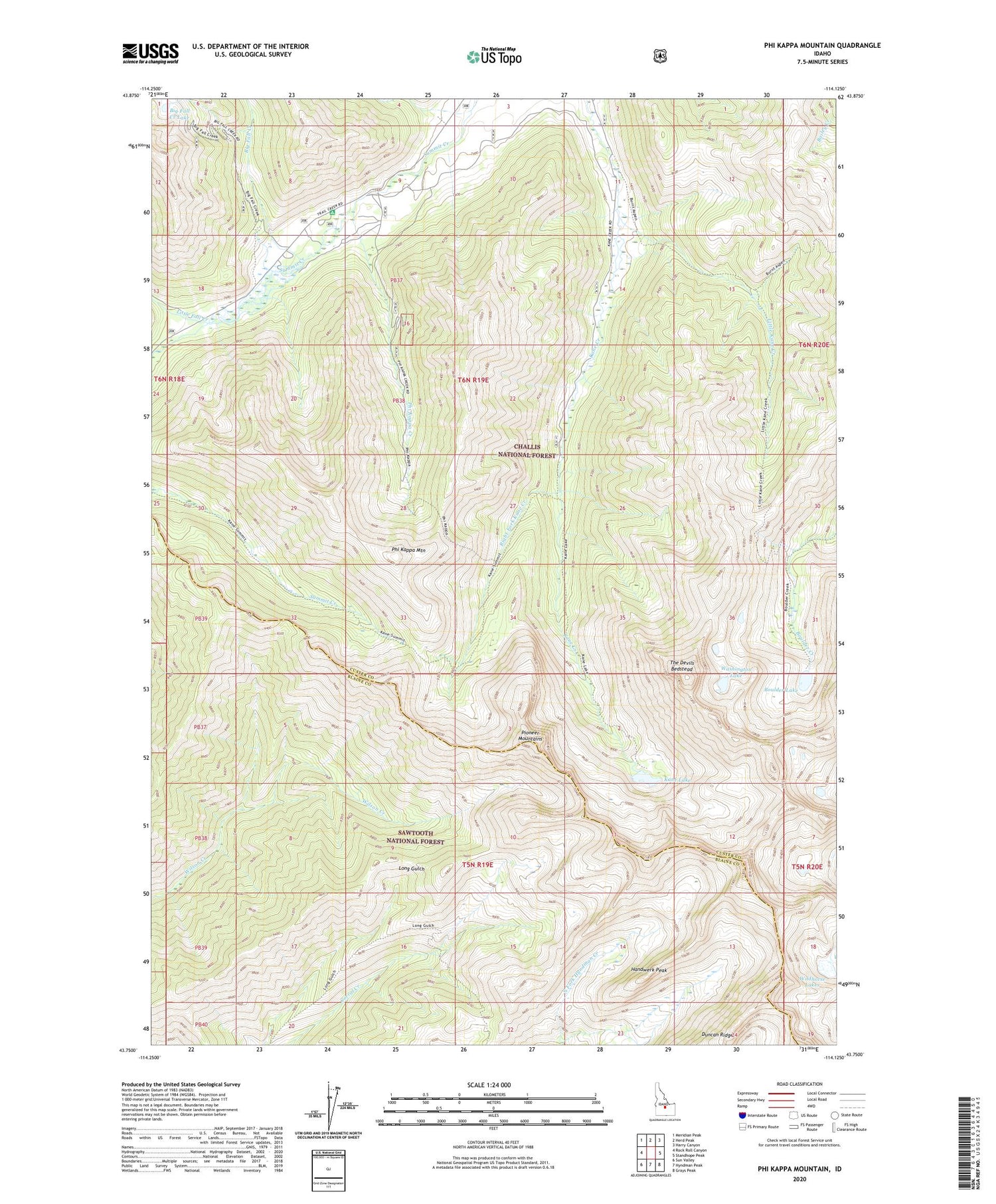 Phi Kappa Mountain Idaho US Topo Map Image
