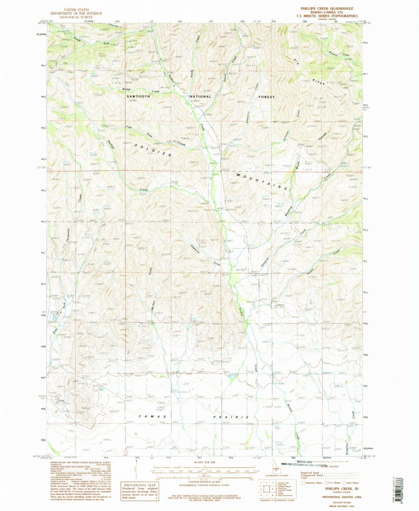 Classic USGS Phillips Creek Idaho 7.5'x7.5' Topo Map Image