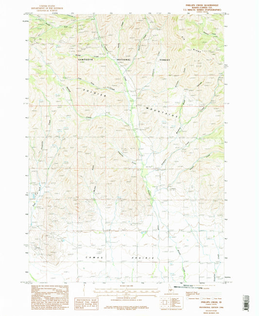 Classic USGS Phillips Creek Idaho 7.5'x7.5' Topo Map Image