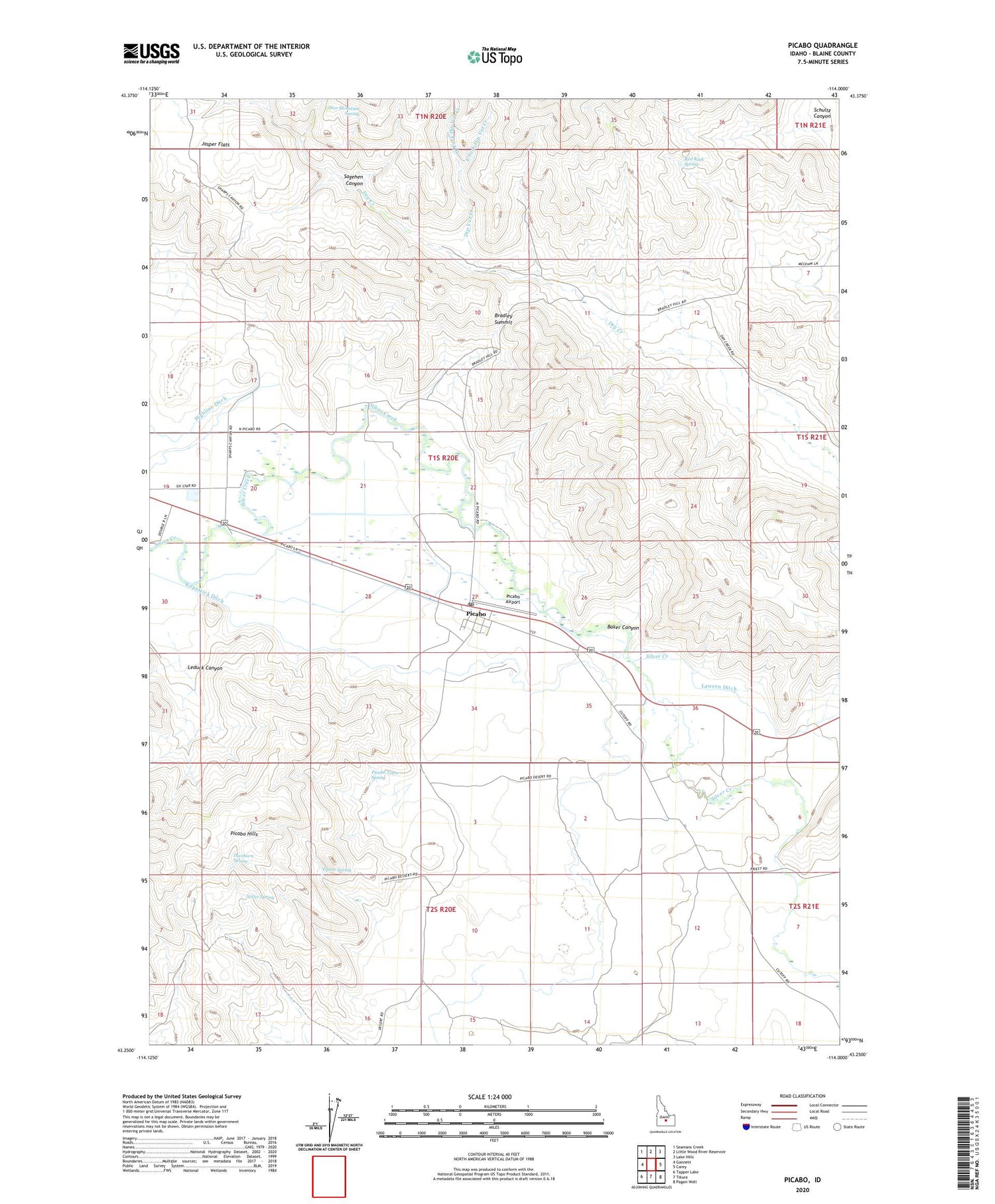 Picabo Idaho US Topo Map Image