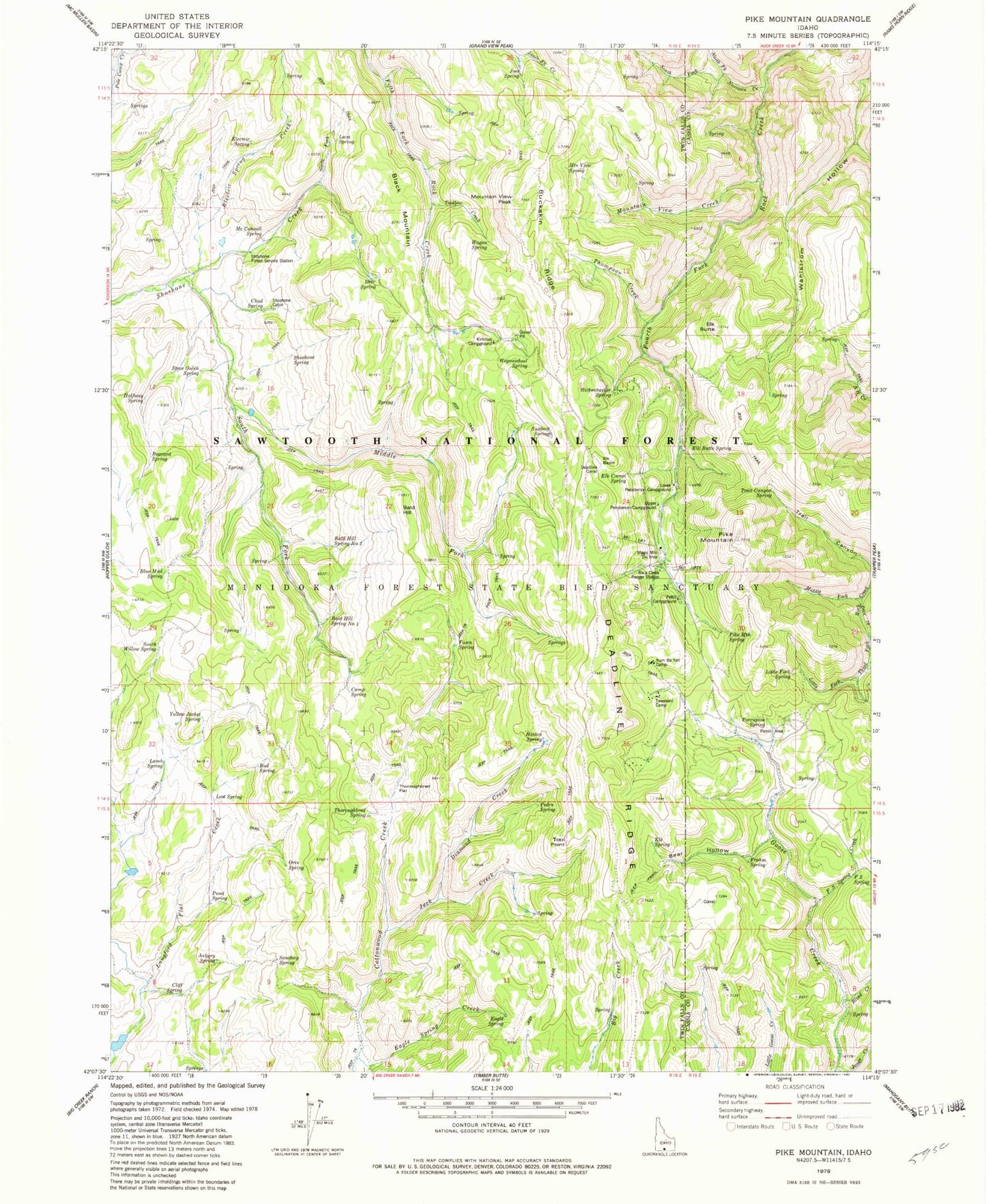 Classic USGS Pike Mountain Idaho 7.5'x7.5' Topo Map Image
