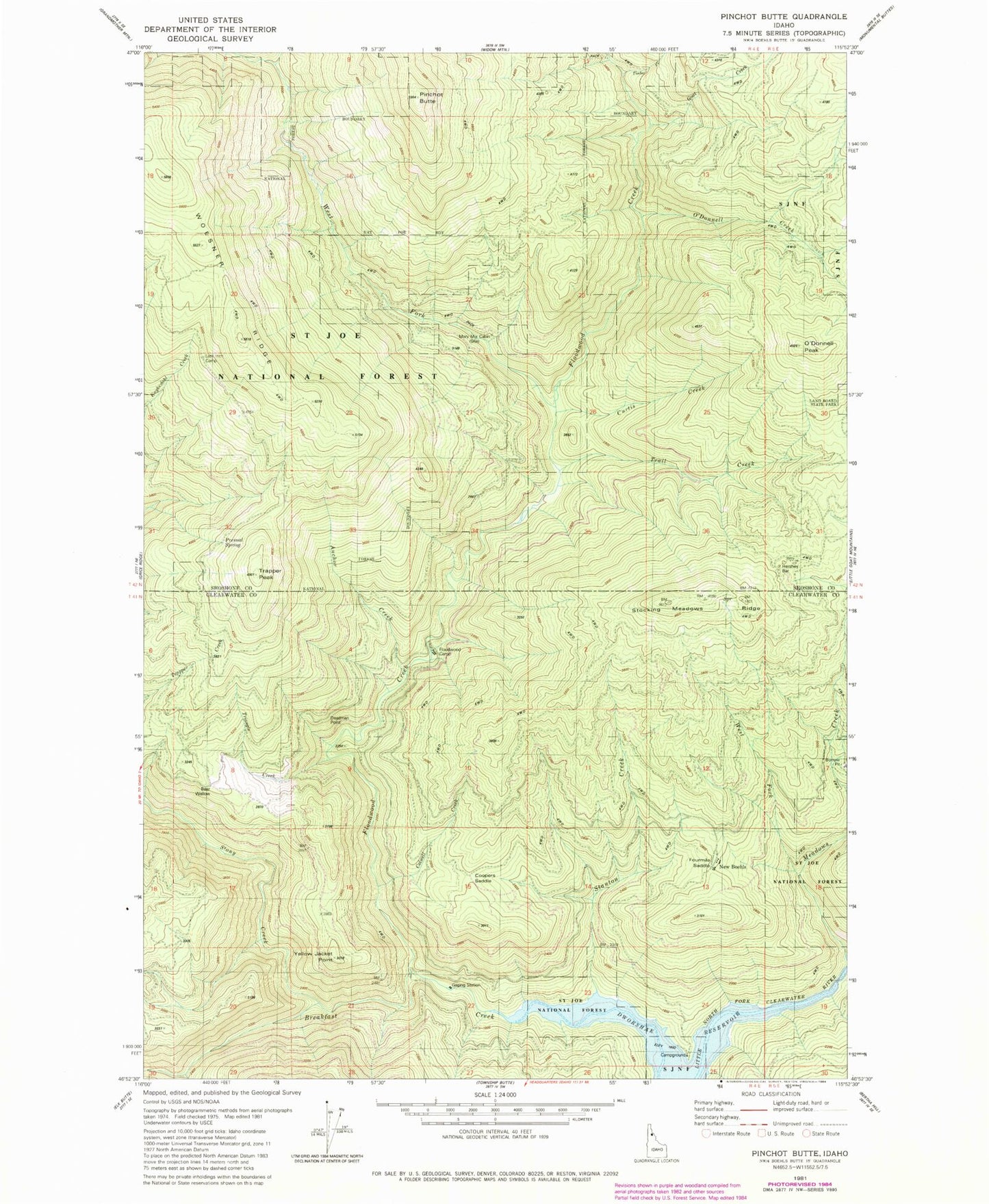 Classic USGS Pinchot Butte Idaho 7.5'x7.5' Topo Map Image