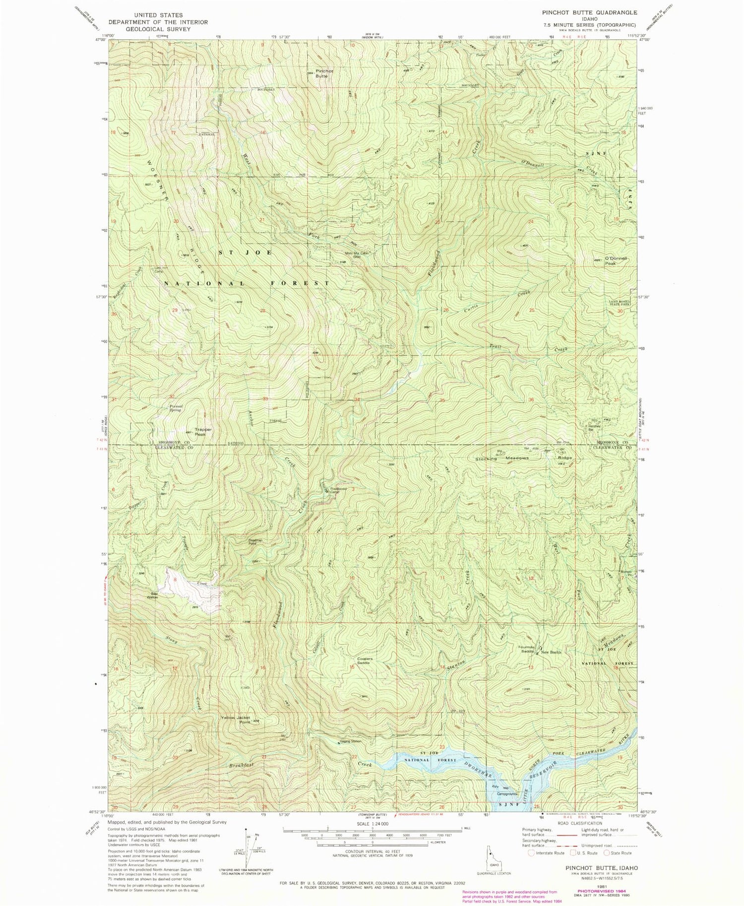 Classic USGS Pinchot Butte Idaho 7.5'x7.5' Topo Map Image