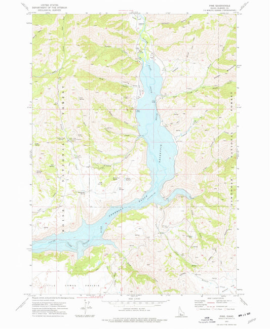 Classic USGS Pine Idaho 7.5'x7.5' Topo Map Image