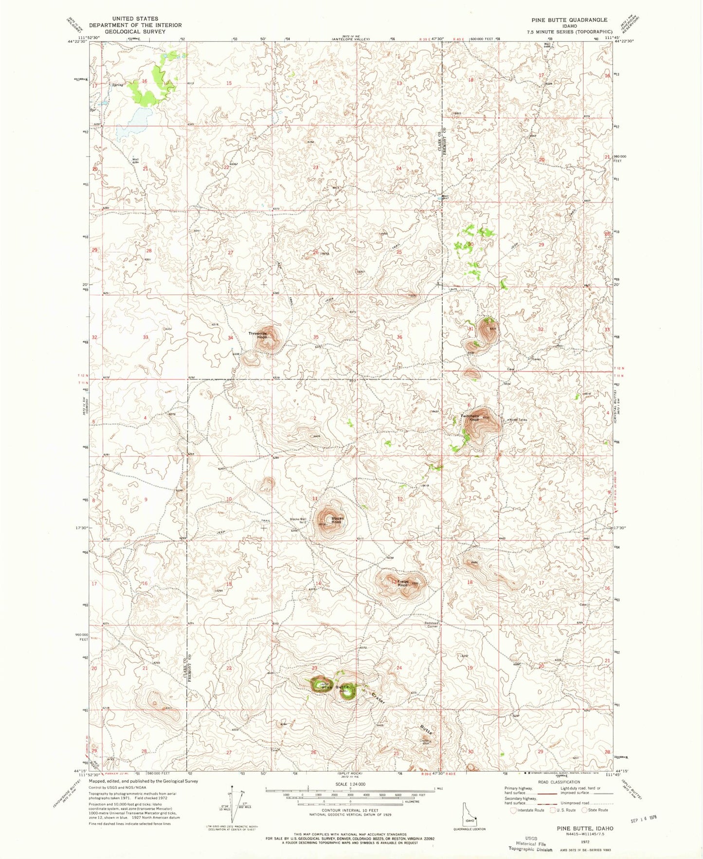 Classic USGS Pine Butte Idaho 7.5'x7.5' Topo Map Image