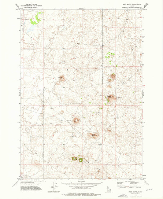 Classic USGS Pine Butte Idaho 7.5'x7.5' Topo Map Image