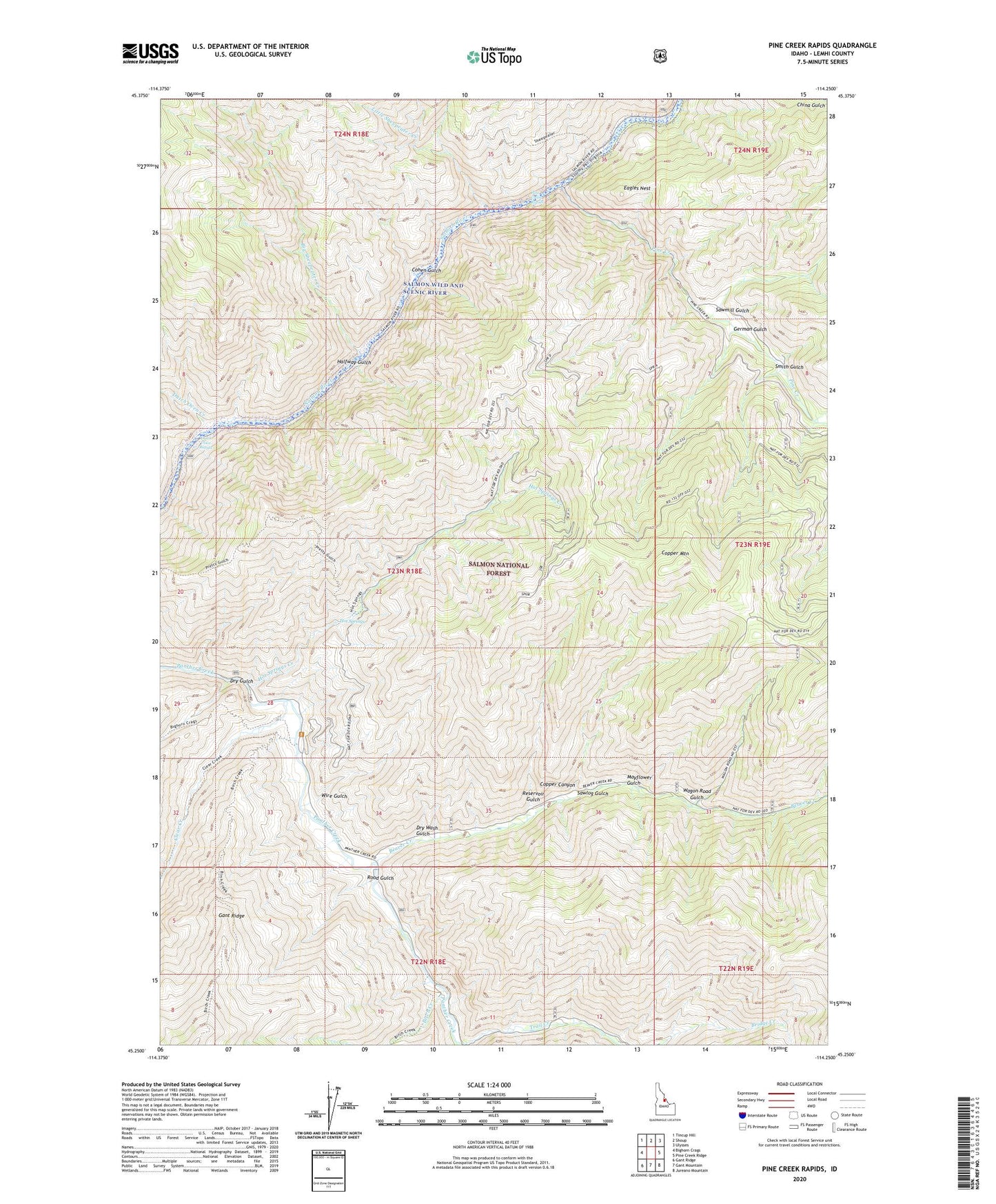 Pine Creek Rapids Idaho US Topo Map Image
