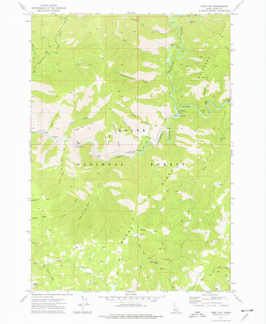 Classic USGS Pine Flat Idaho 7.5'x7.5' Topo Map Image