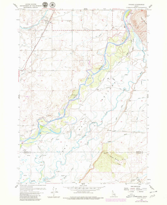 Classic USGS Pingree Idaho 7.5'x7.5' Topo Map Image