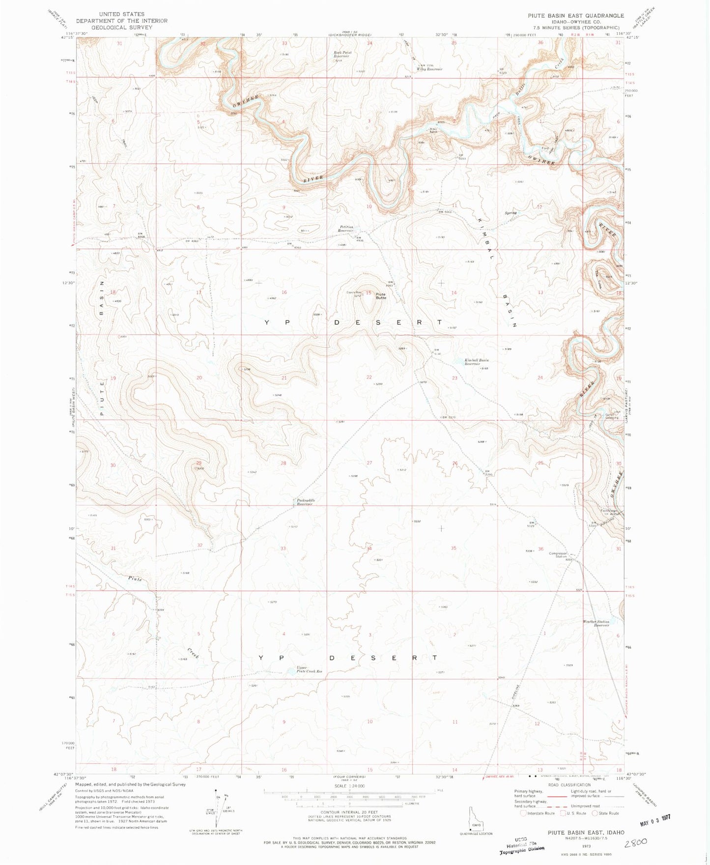 Classic USGS Piute Basin East Idaho 7.5'x7.5' Topo Map Image