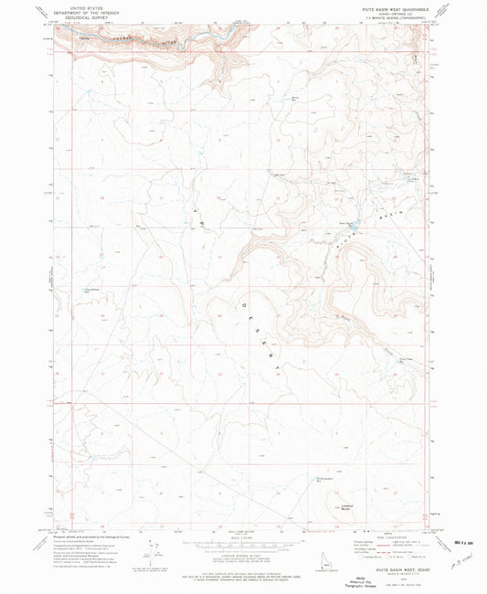 Classic USGS Piute Basin West Idaho 7.5'x7.5' Topo Map Image