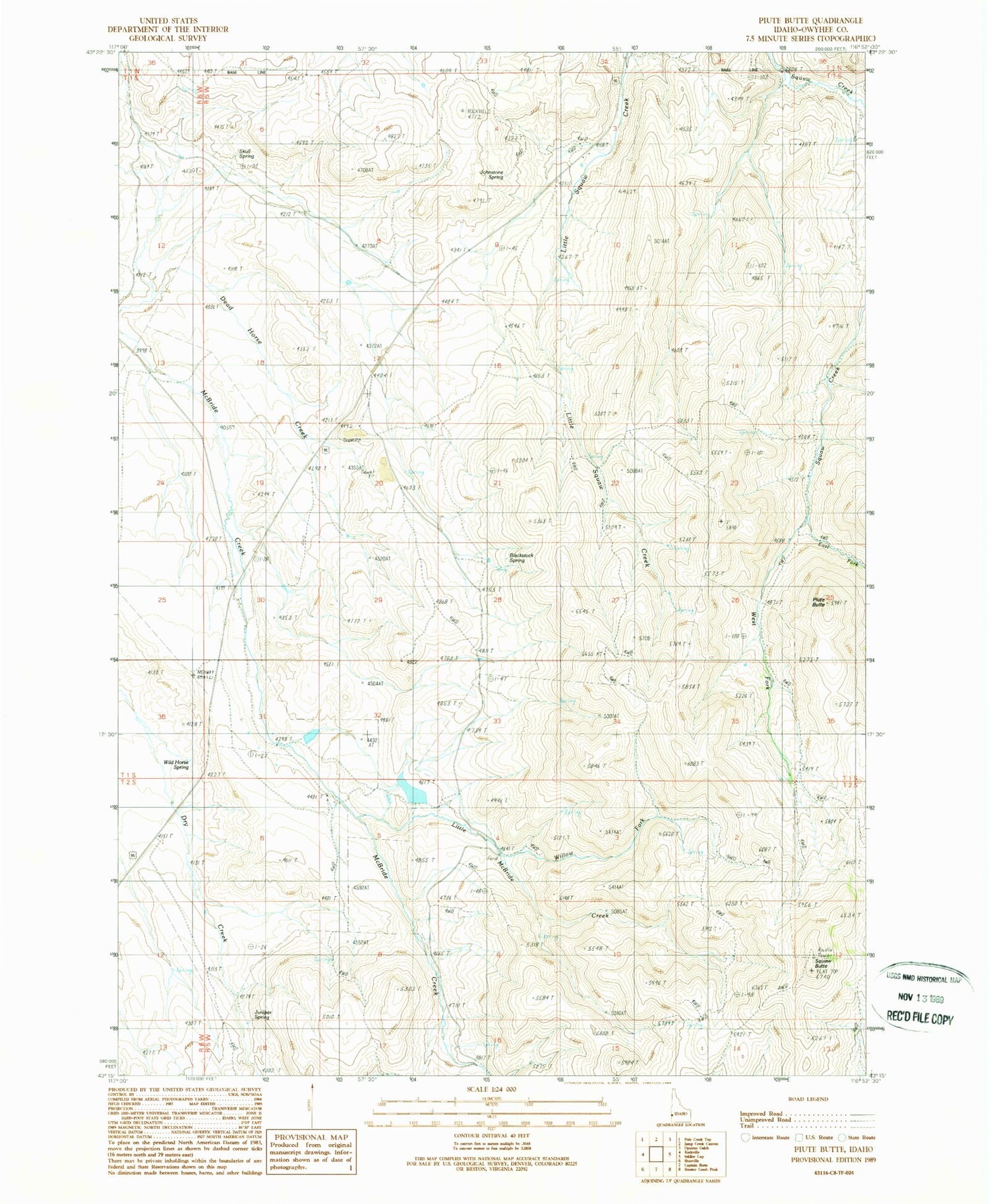 Classic USGS Piute Butte Idaho 7.5'x7.5' Topo Map Image