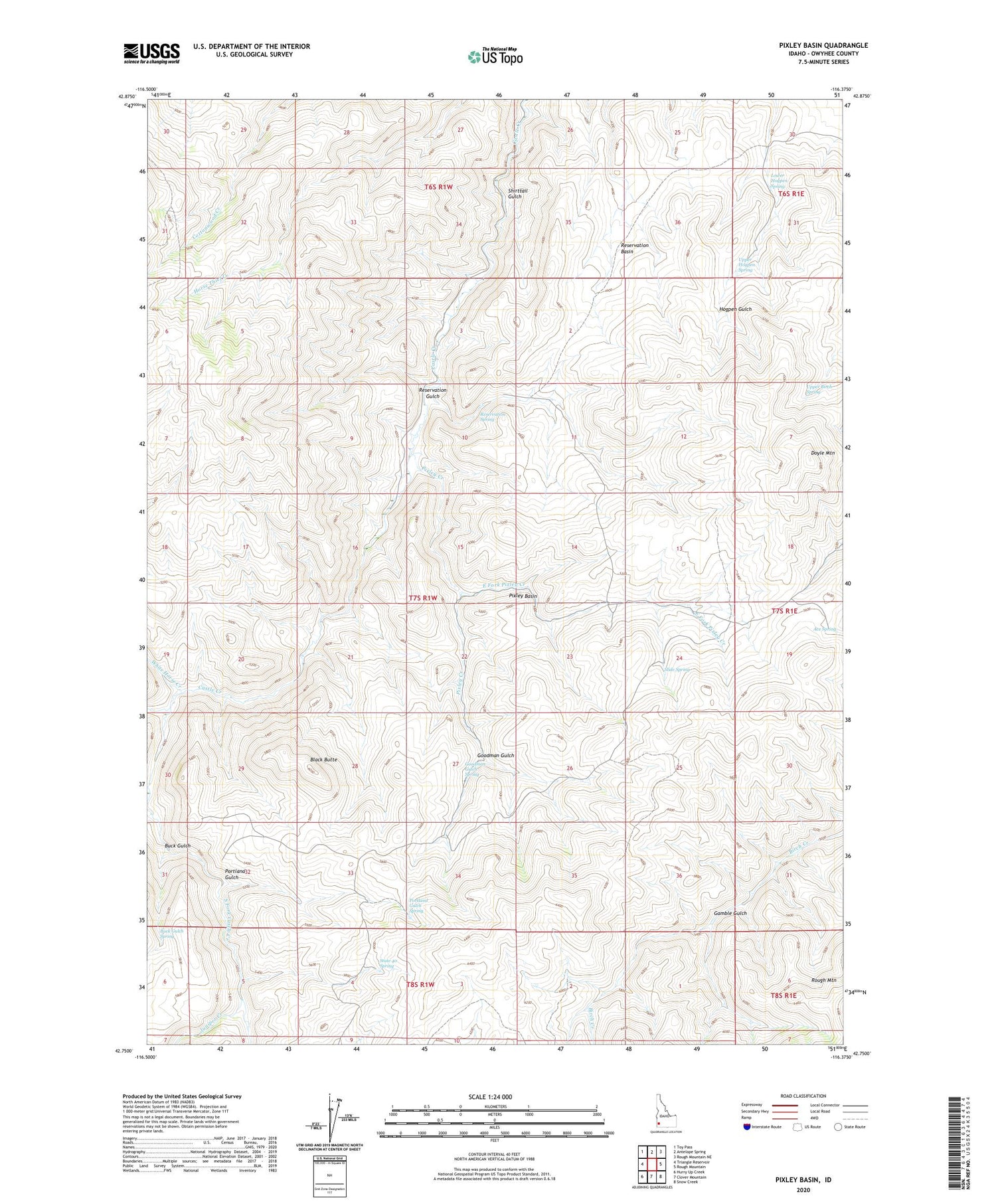 Pixley Basin Idaho US Topo Map Image