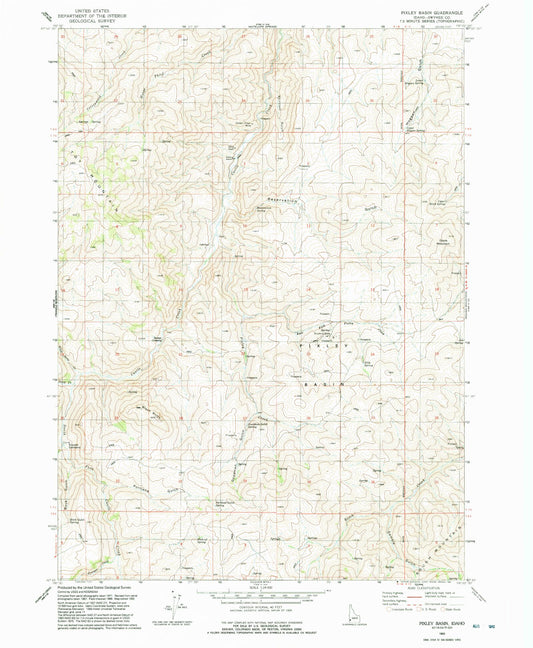 Classic USGS Pixley Basin Idaho 7.5'x7.5' Topo Map Image