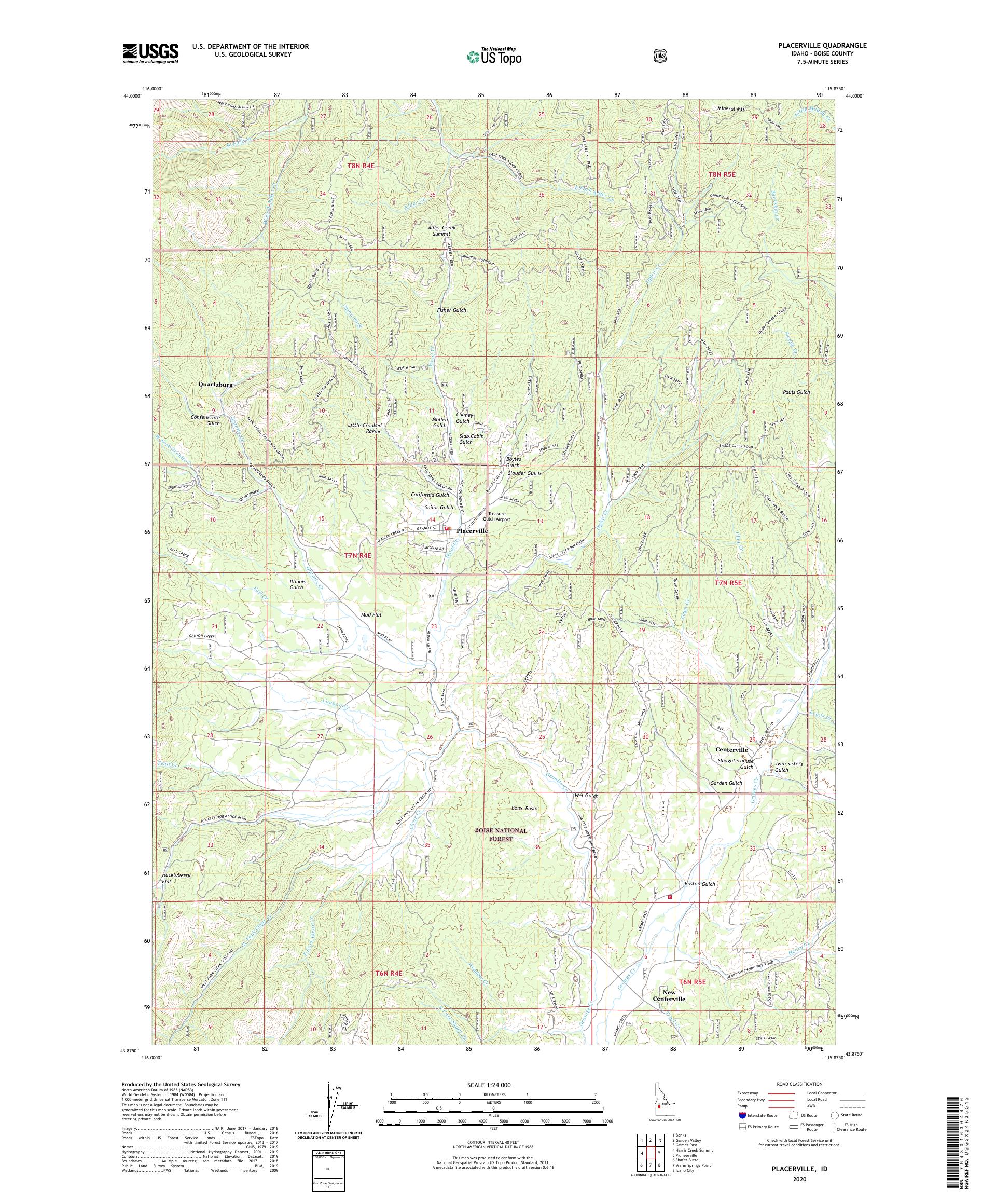 Placerville Idaho US Topo Map – MyTopo Map Store