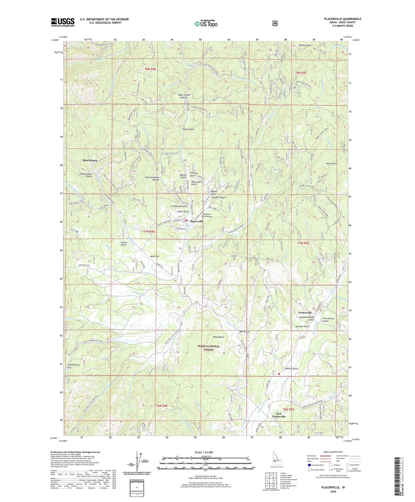 Placerville Idaho US Topo Map Image