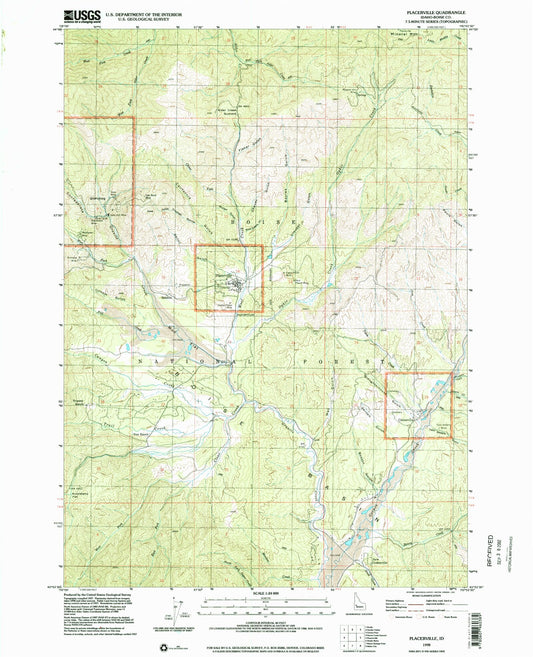 Classic USGS Placerville Idaho 7.5'x7.5' Topo Map Image