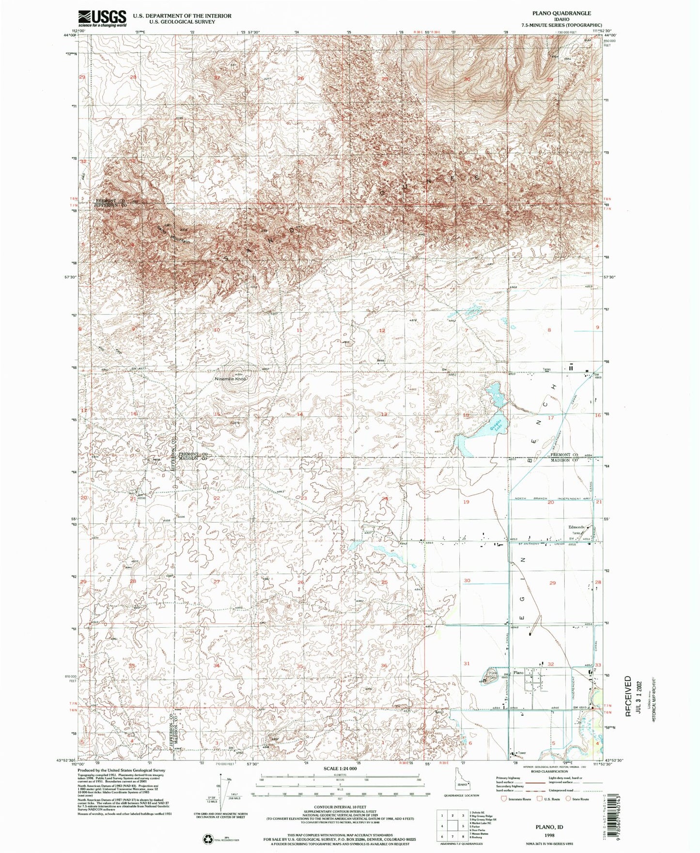 Classic USGS Plano Idaho 7.5'x7.5' Topo Map Image