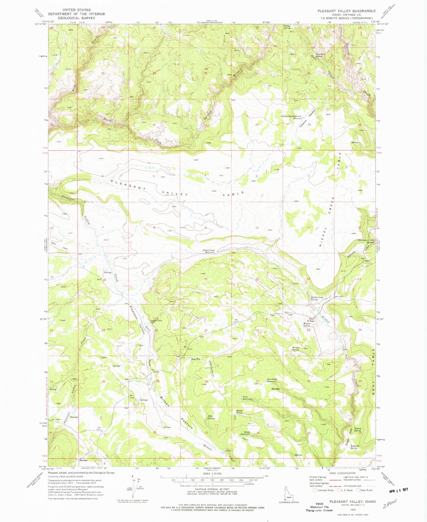 Classic USGS Pleasant Valley Idaho 7.5'x7.5' Topo Map Image