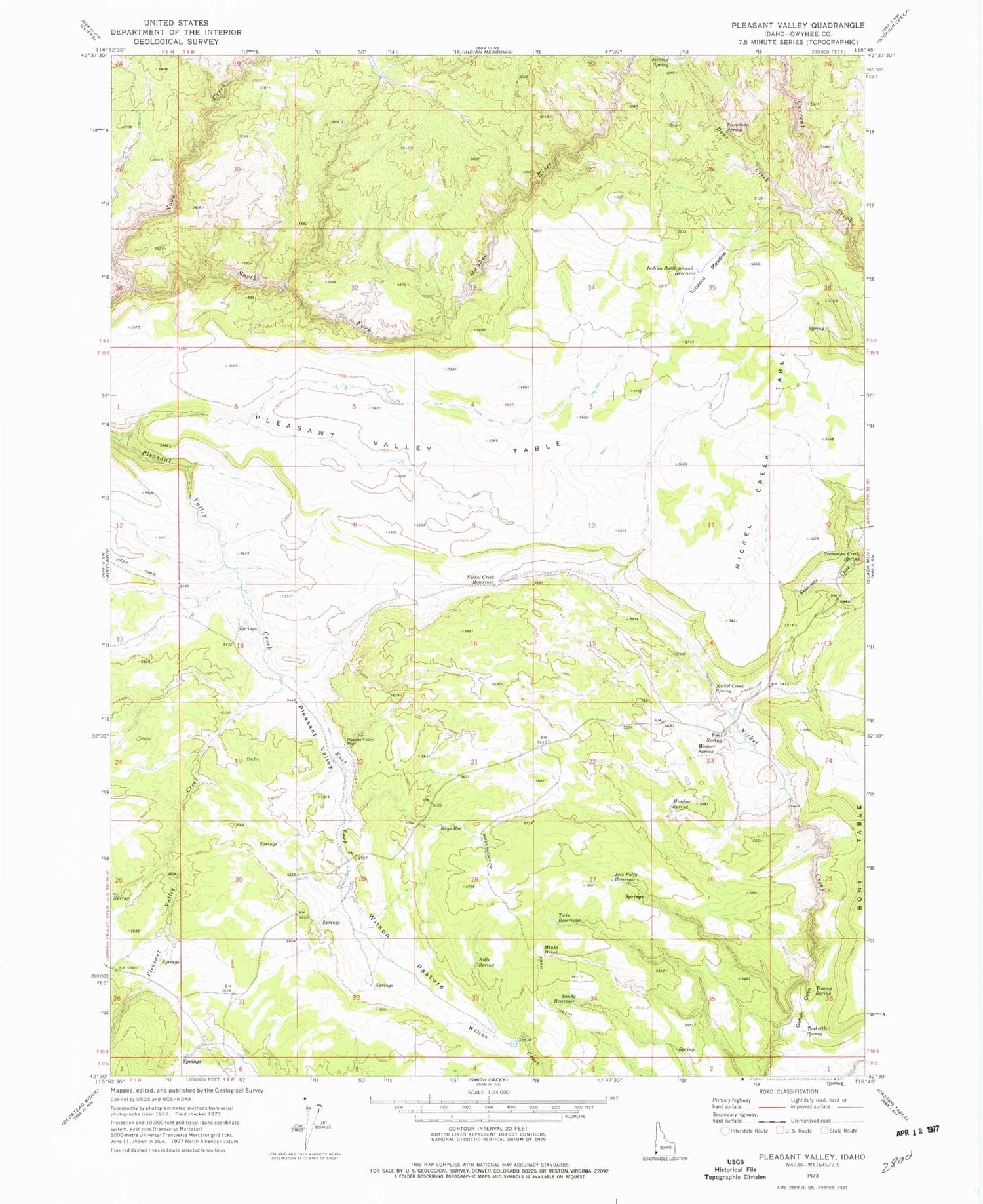 Classic USGS Pleasant Valley Idaho 7.5'x7.5' Topo Map Image