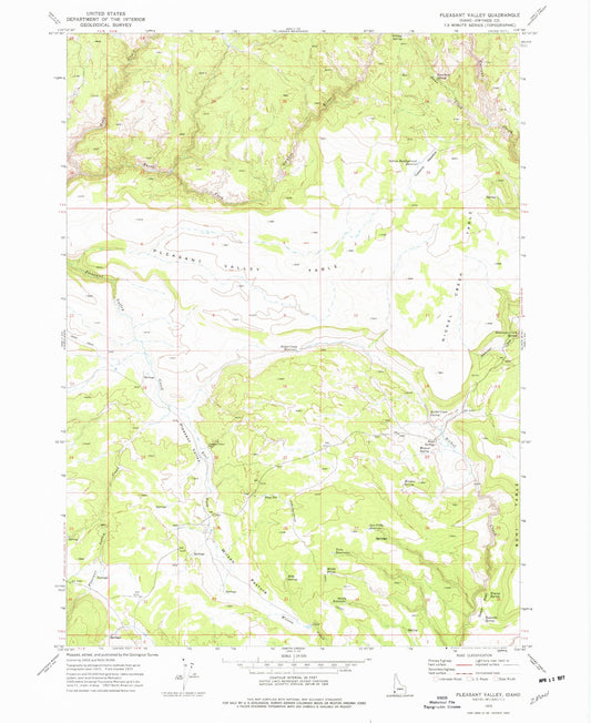 Classic USGS Pleasant Valley Idaho 7.5'x7.5' Topo Map Image