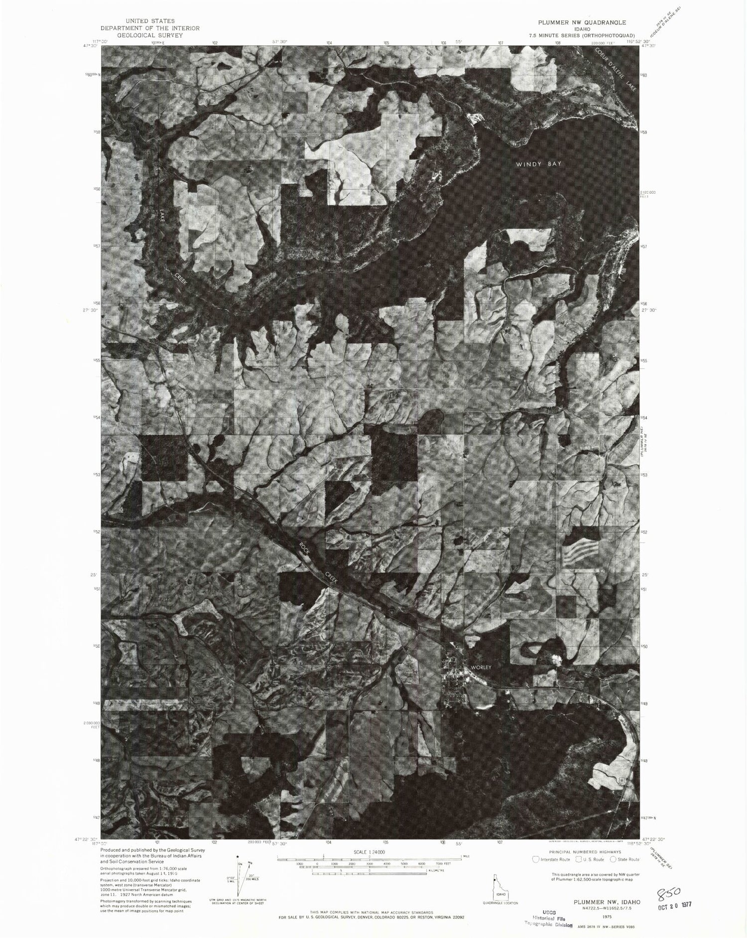 Classic USGS Worley Idaho 7.5'x7.5' Topo Map Image