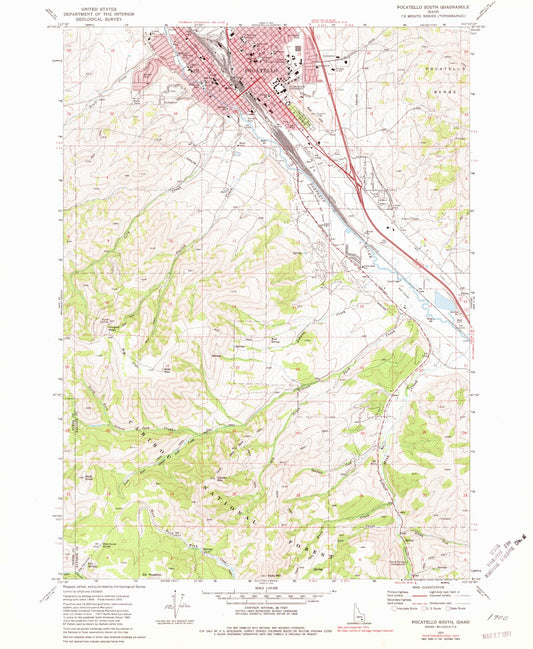 Classic USGS Pocatello South Idaho 7.5'x7.5' Topo Map Image