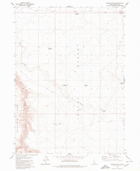 Classic USGS Poison Butte Idaho 7.5'x7.5' Topo Map Image