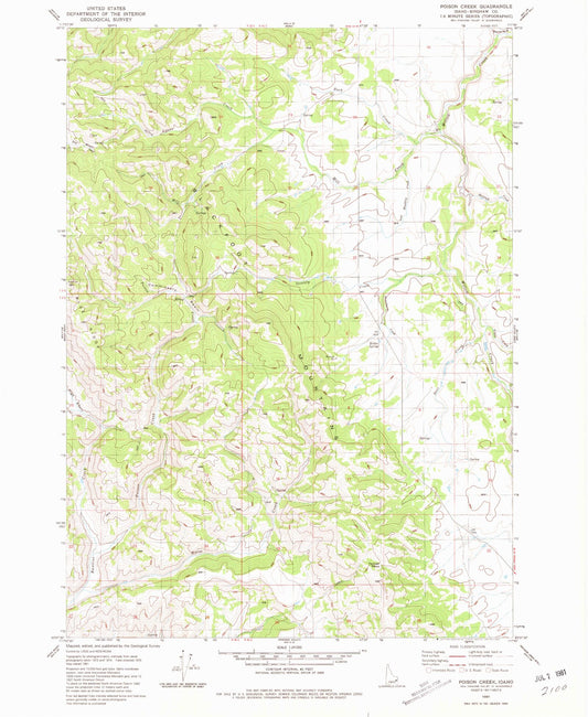 Classic USGS Poison Creek Idaho 7.5'x7.5' Topo Map Image