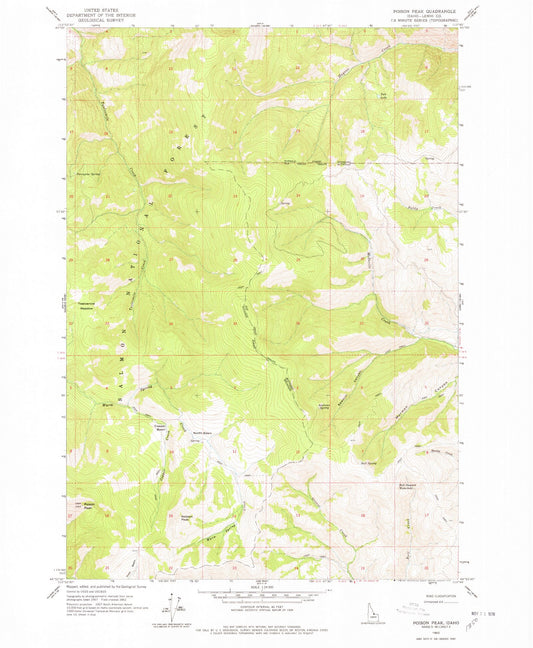 Classic USGS Poison Peak Idaho 7.5'x7.5' Topo Map Image
