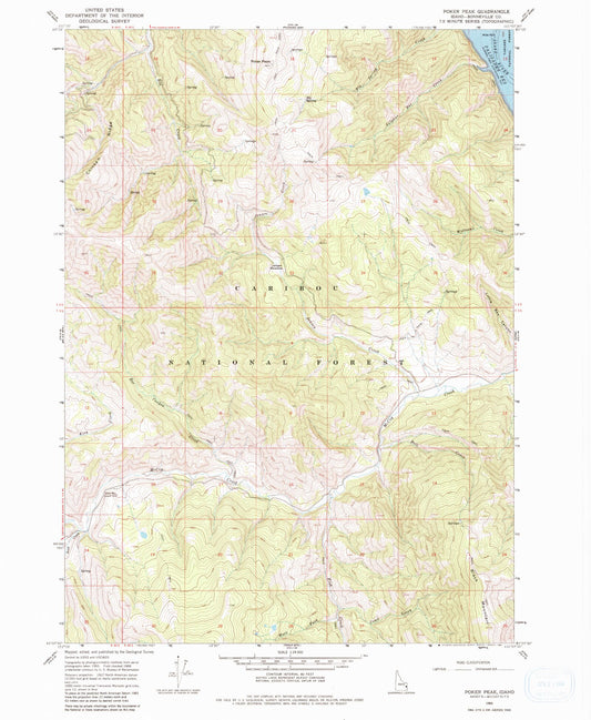 Classic USGS Poker Peak Idaho 7.5'x7.5' Topo Map Image