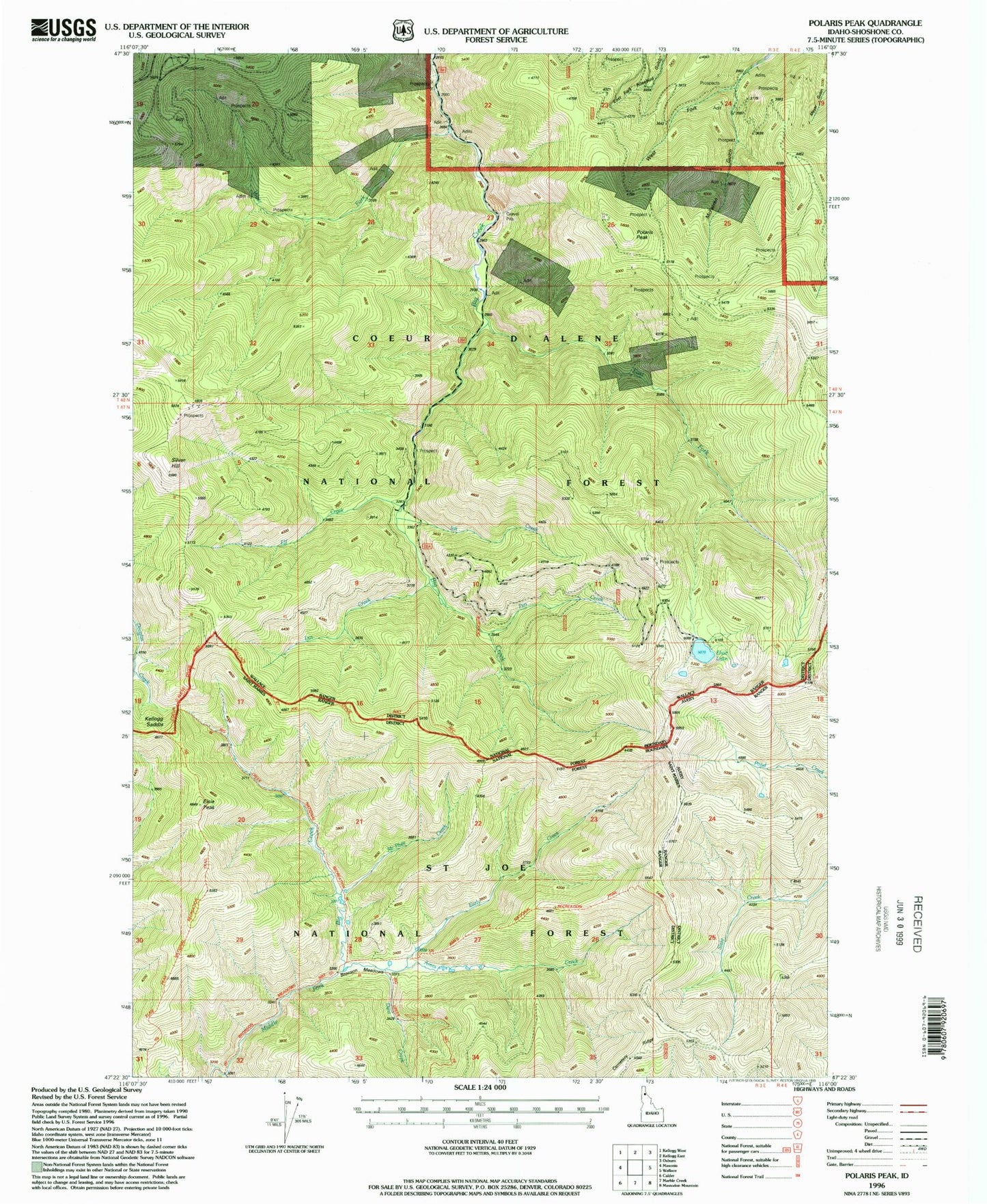 Classic USGS Polaris Peak Idaho 7.5'x7.5' Topo Map Image
