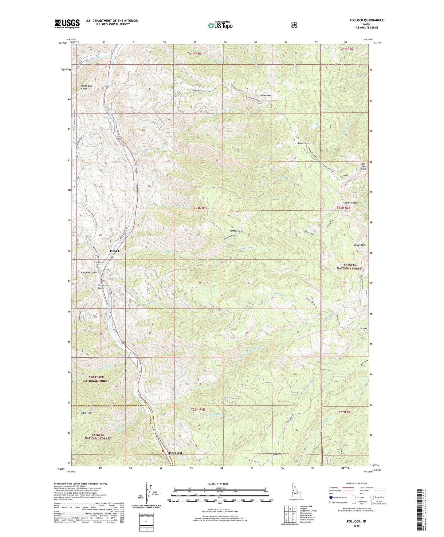 Pollock Idaho US Topo Map Image