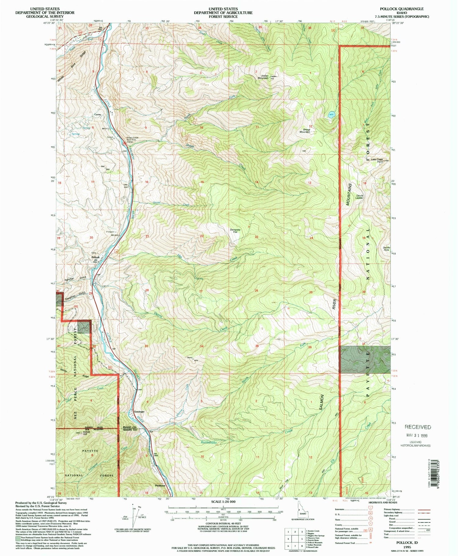 Classic USGS Pollock Idaho 7.5'x7.5' Topo Map Image