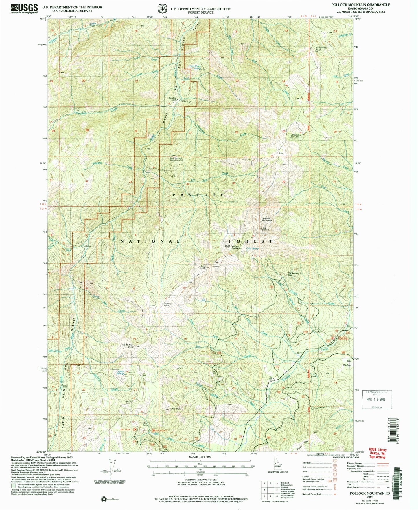Classic USGS Pollock Mountain Idaho 7.5'x7.5' Topo Map Image