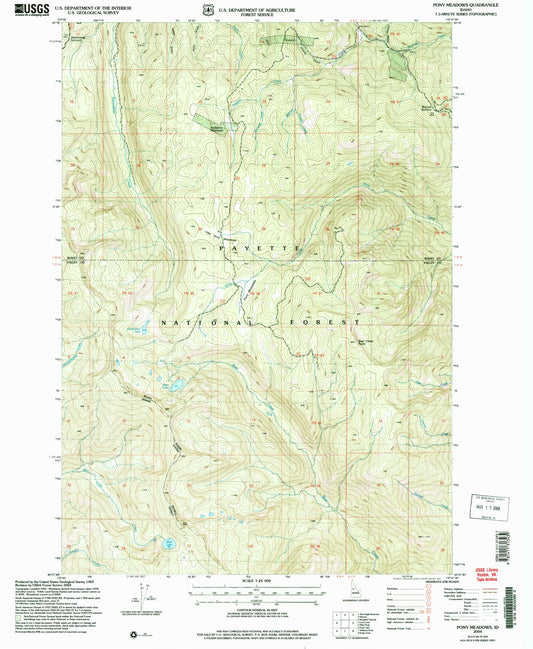 Classic USGS Pony Meadows Idaho 7.5'x7.5' Topo Map Image