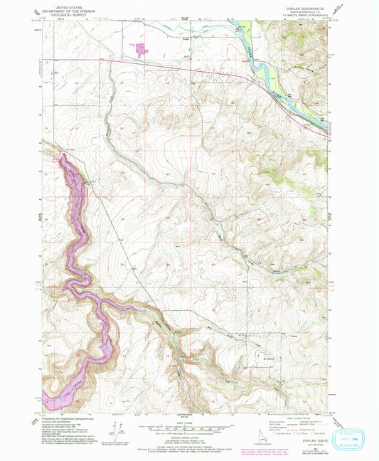 Classic USGS Poplar Idaho 7.5'x7.5' Topo Map Image