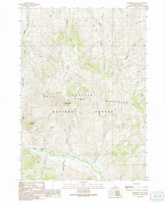 Classic USGS Porphyry Peak Idaho 7.5'x7.5' Topo Map Image