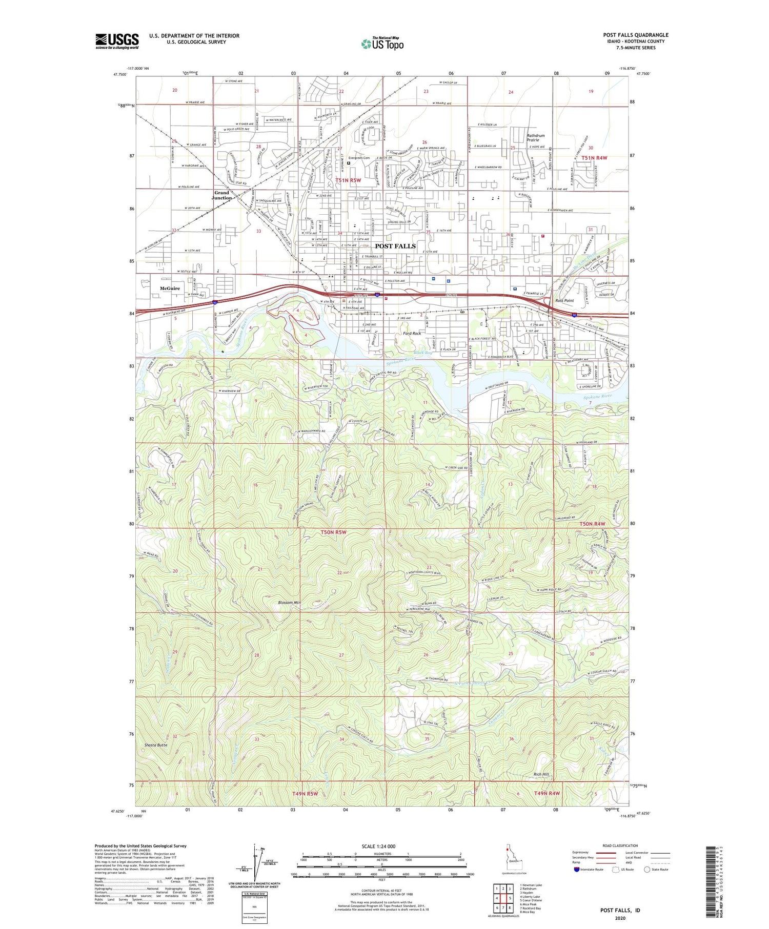 Post Falls Idaho US Topo Map Image