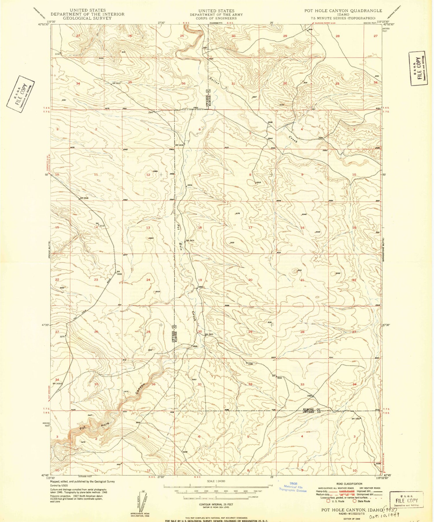 Classic USGS Pot Hole Canyon Idaho 7.5'x7.5' Topo Map Image