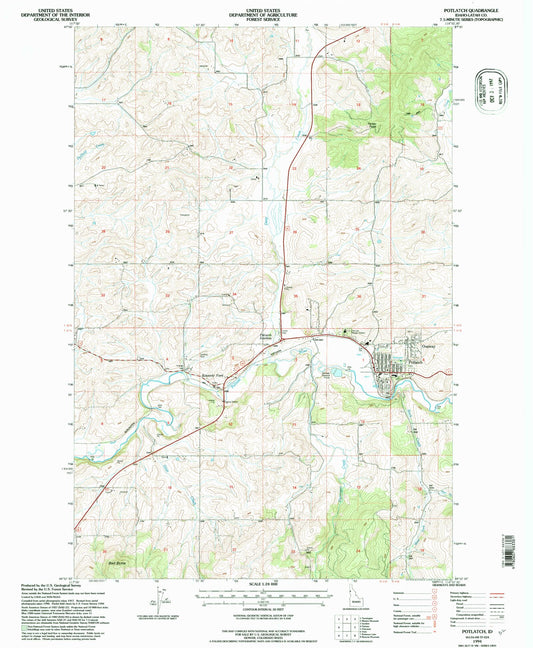 Classic USGS Potlatch Idaho 7.5'x7.5' Topo Map Image