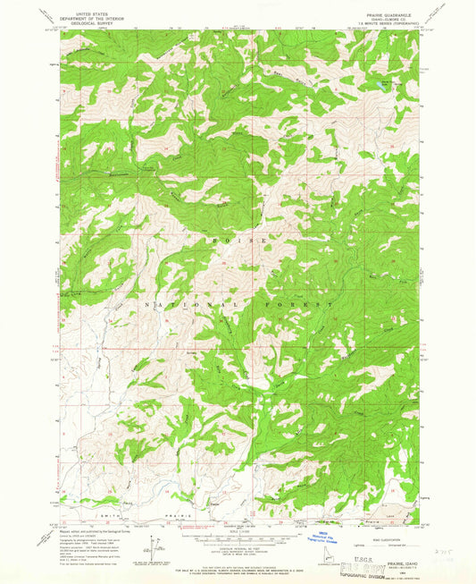 Classic USGS Prairie Idaho 7.5'x7.5' Topo Map Image