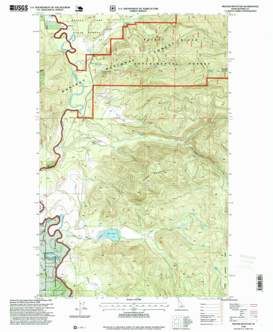 Classic USGS Prater Mountain Idaho 7.5'x7.5' Topo Map Image
