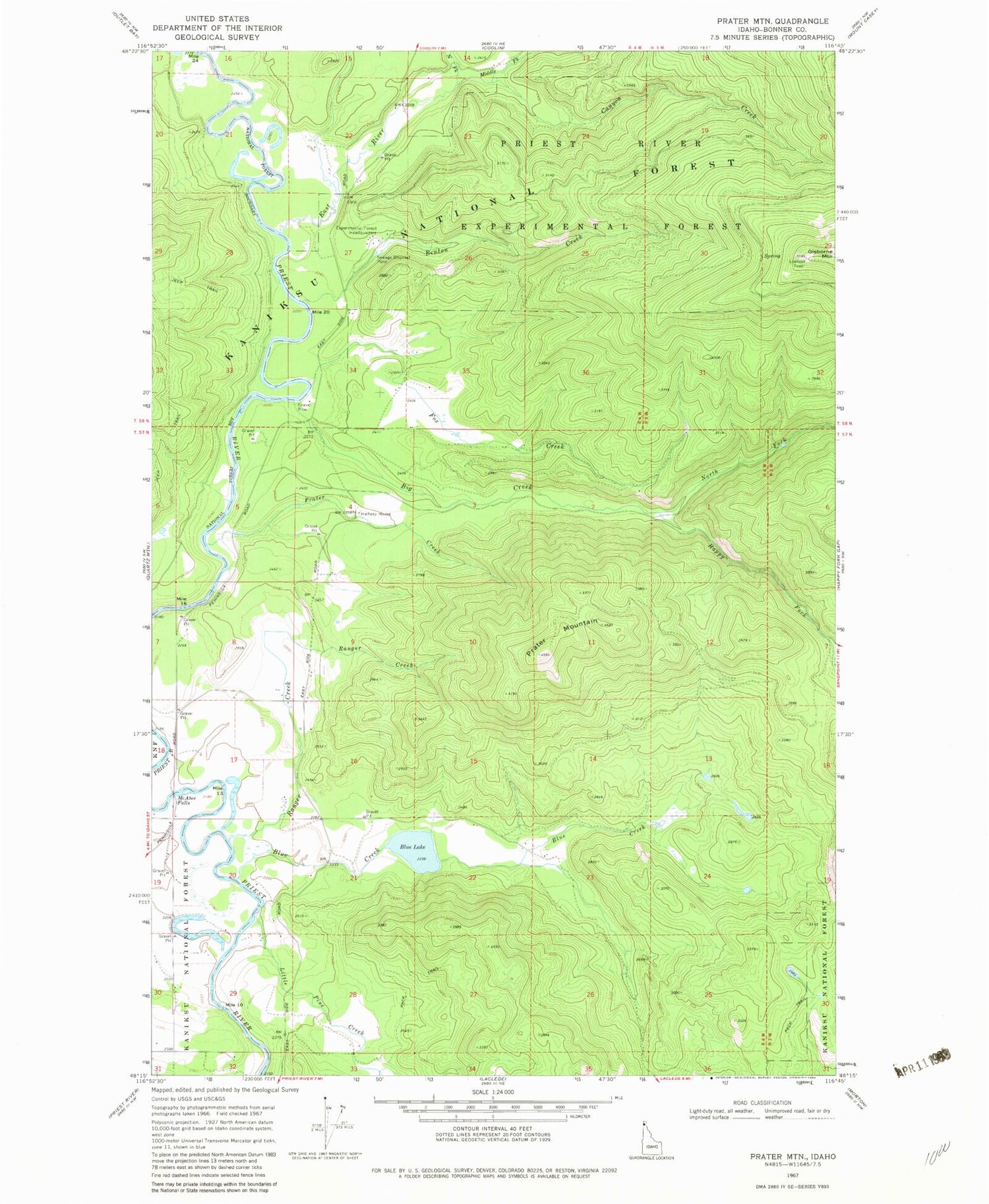 Classic USGS Prater Mountain Idaho 7.5'x7.5' Topo Map Image
